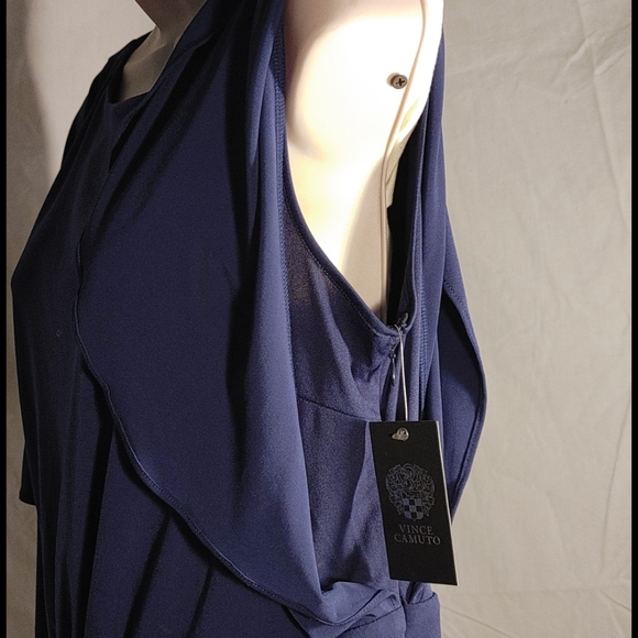 Vince Camuto Navy size M Dress Short Sleeves Elastic Waist Zips under Arm - Picture 3 of 8
